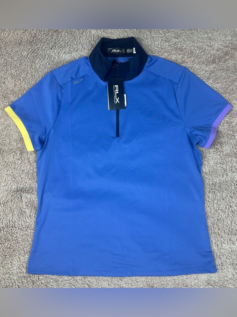 Ralph Lauren RLX Air Tech Pique 1/4 ZIP Tri Color Polo Golf Top Blue Size M New - Picture 3 of 15